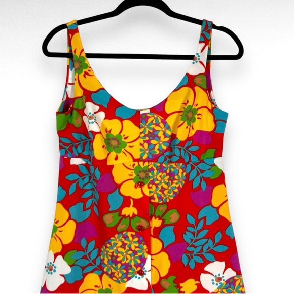 Vintage 60s Red & Yellow Floral Mini Dress (S) - Picture 5 of 10